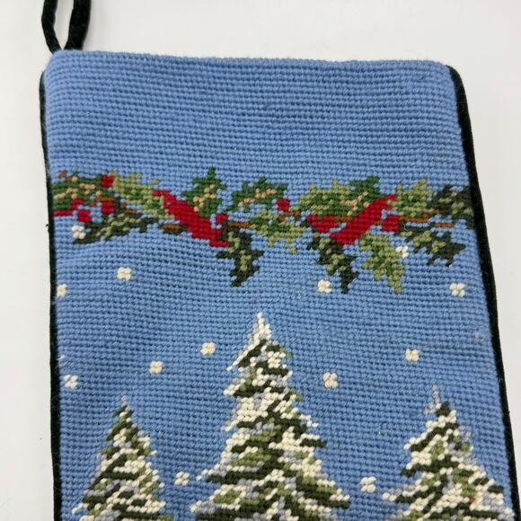 Lands End Wool Needlepoint Stocking Snowman Christmas Trees 20 Inch Snowmen - Picture 3 of 6
